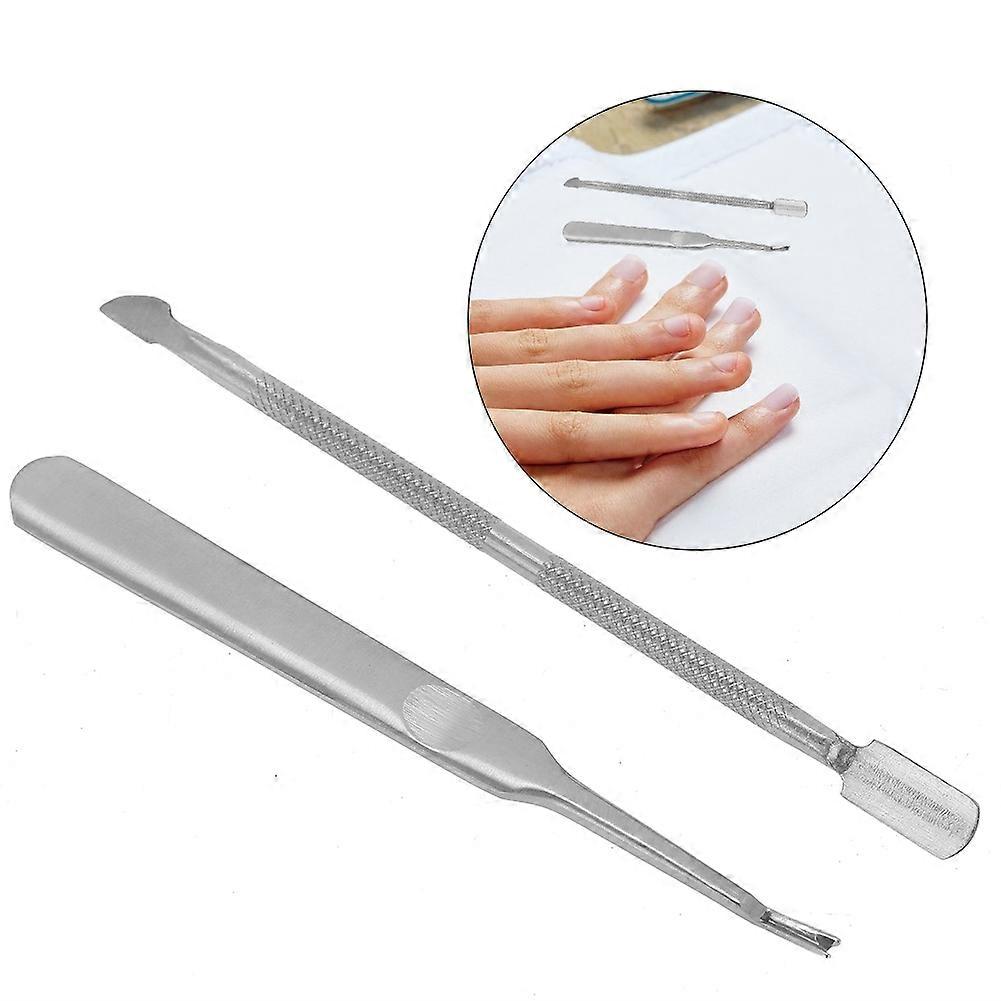 2Pcs Stainless Steel Cuticle Pusher & Fork Pedicure Tool Kit