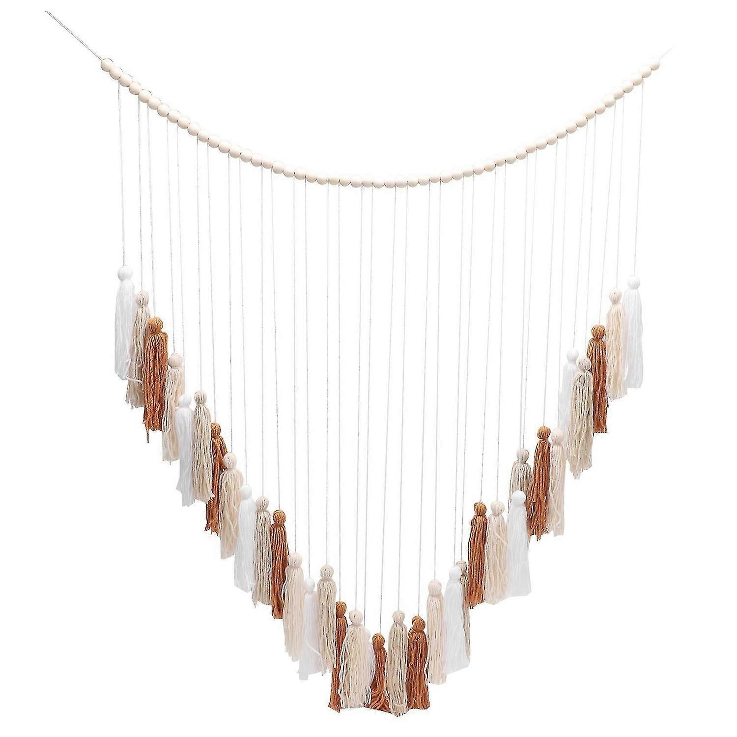 Macrame Wall Hanging-Large Macrame Wall Hanging with Wood Beads-Brown