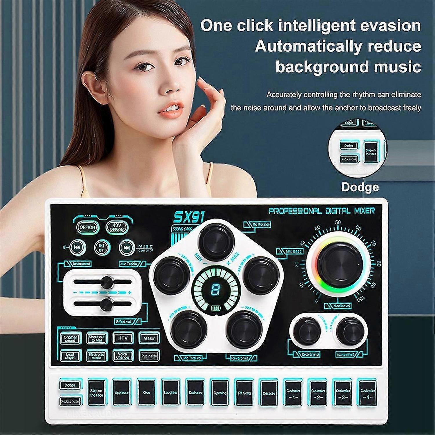SX91 Sound Card USB Sound Mixer Professional Audio Mixing Console Amplifier for Live Sing PC Compute