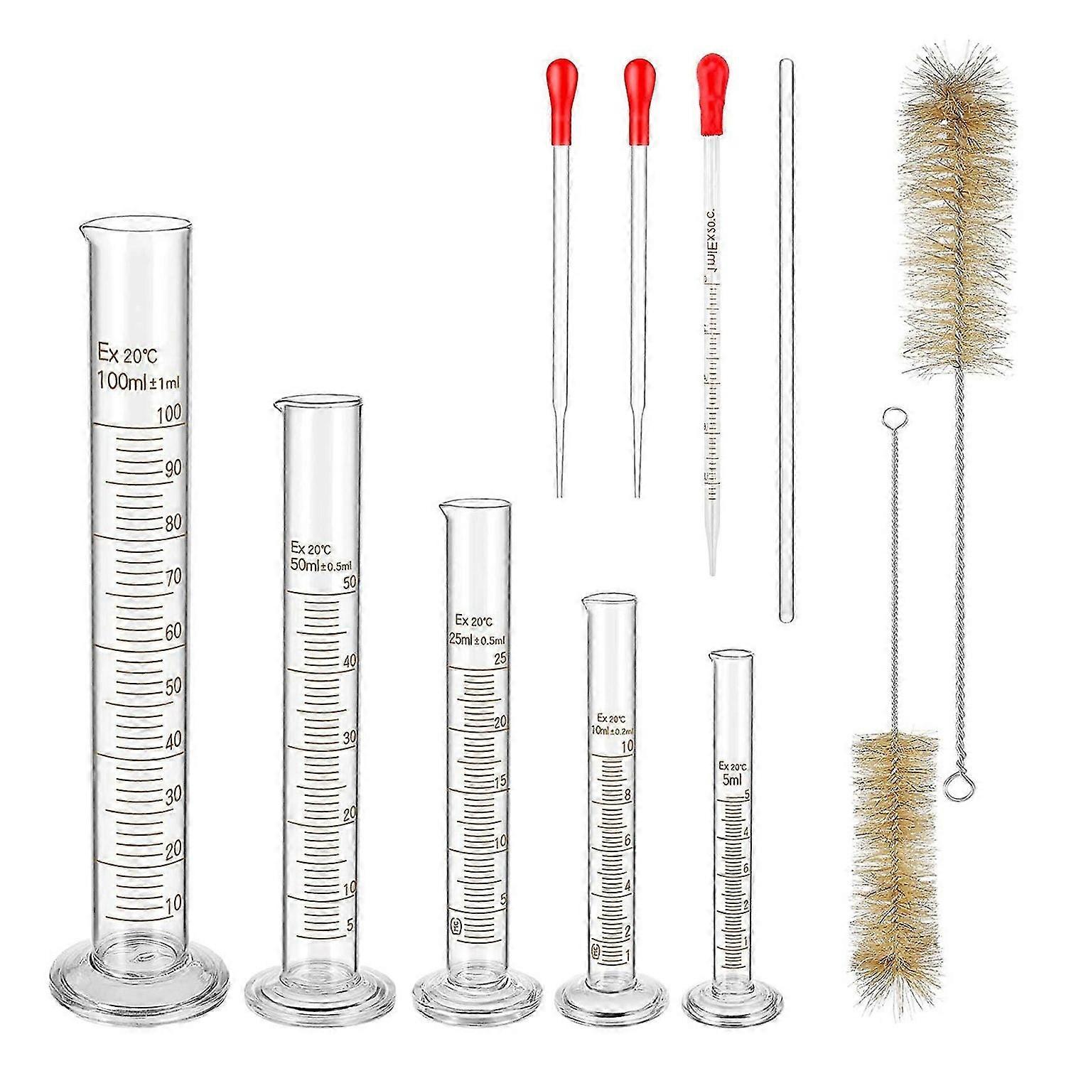 Glass Graduated Measuring Cylinders Set,Premium Borosilicate Cylinders Kit with 3 Pipettes+2 Brushes