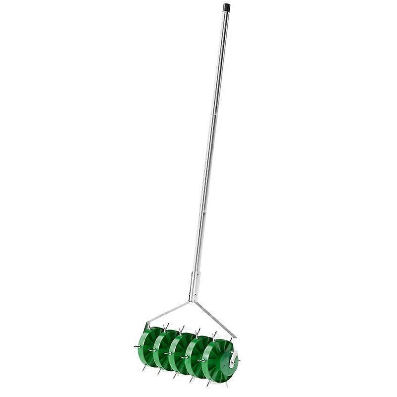 Manual Lawn Aerator 45cm Width with 30 Steel Spikes for Garden Soil Aeration