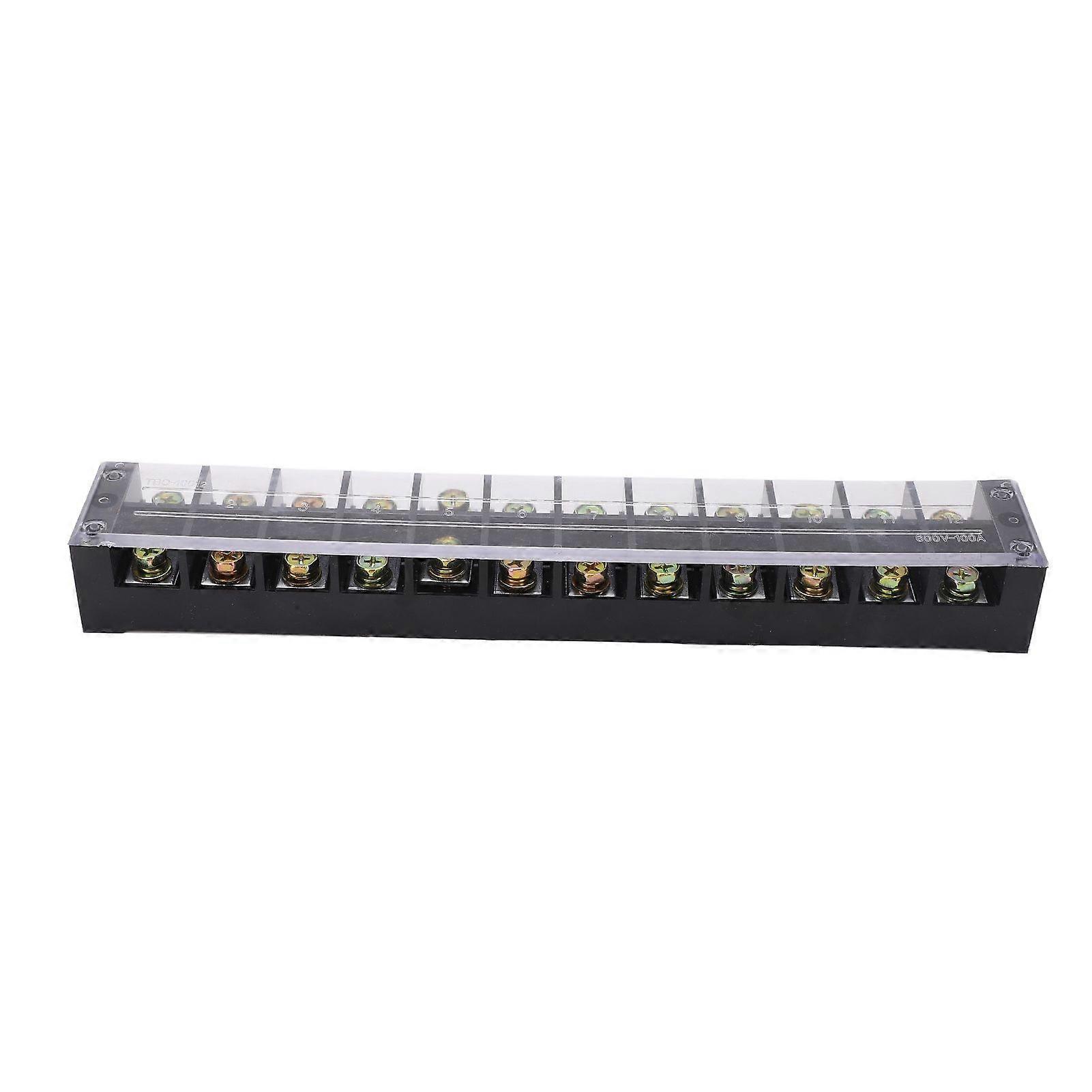 100A Terminal Strip Dual Row Large Current Wire Barrier Block Terminal Strip with Transparent Cover for Bridge Lighting 12 Positions (10012)