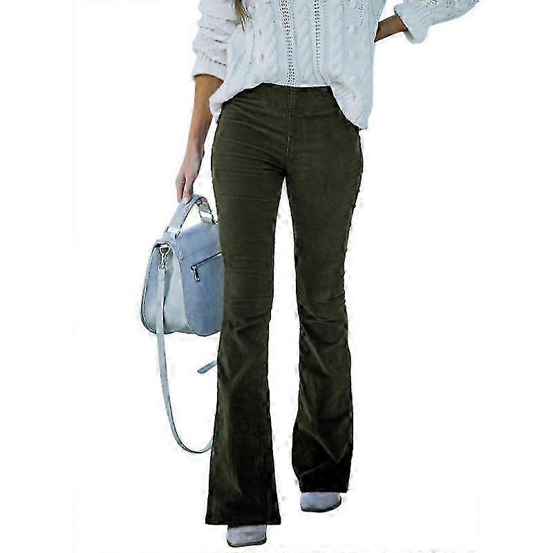 Women's Corduroy High-Waisted Flared Pants Elastic Waist Autumn Winter Solid Color Casual Trousers