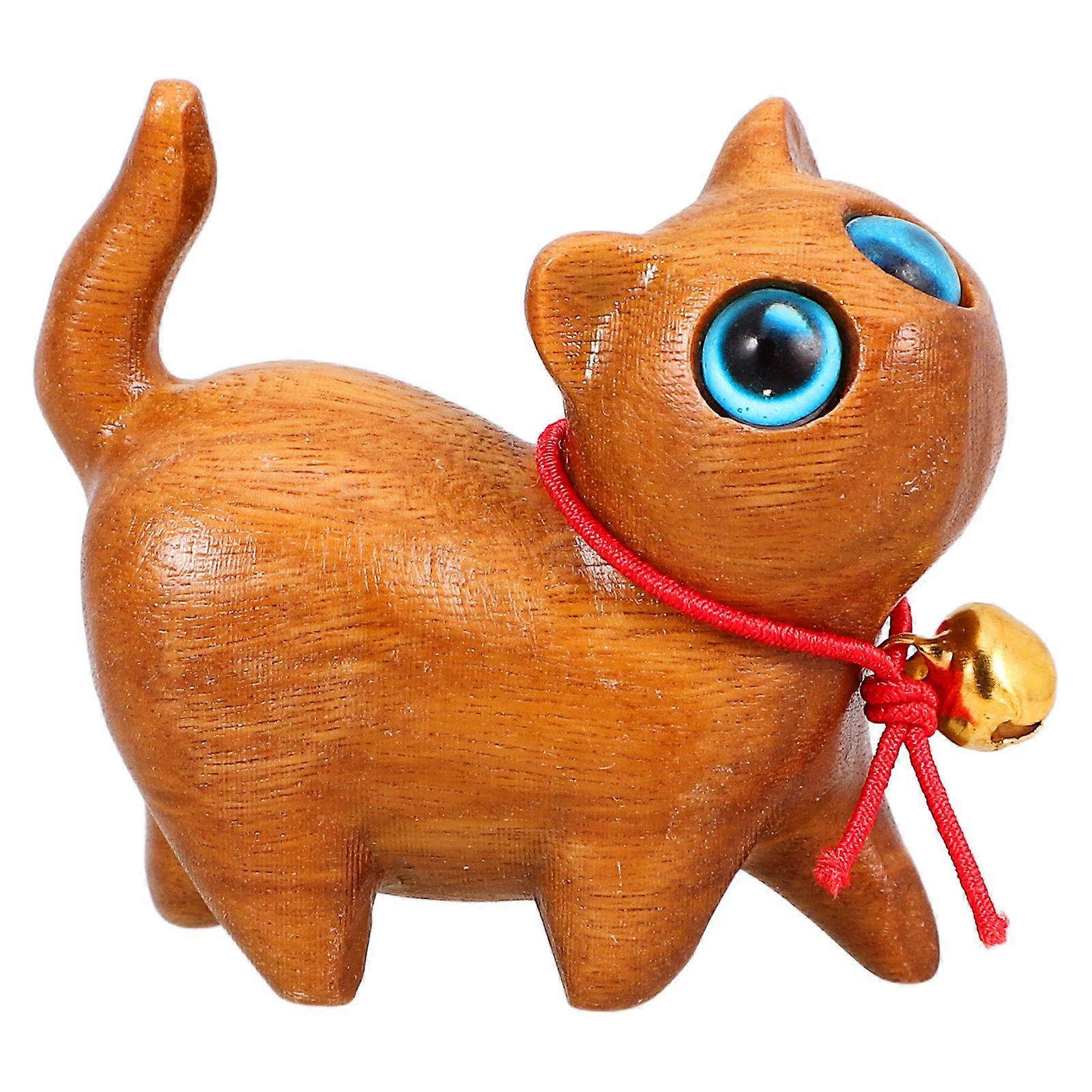 Wooden Cat Statue Cat Figurine for Decoration 3Pcs Display Piece