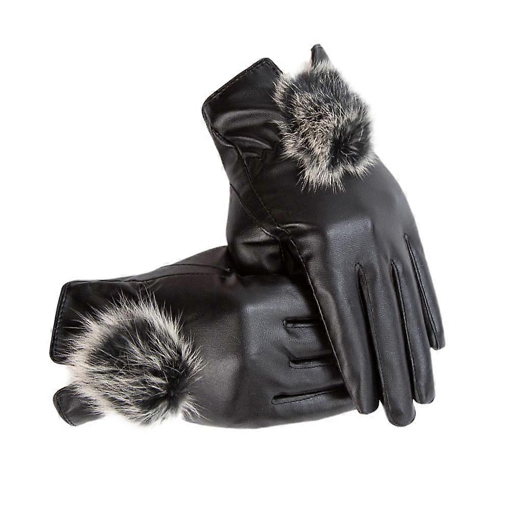 Winter Gloves For Ladies With Thicken Plush Design Touch Screen Function Black 1 Pair