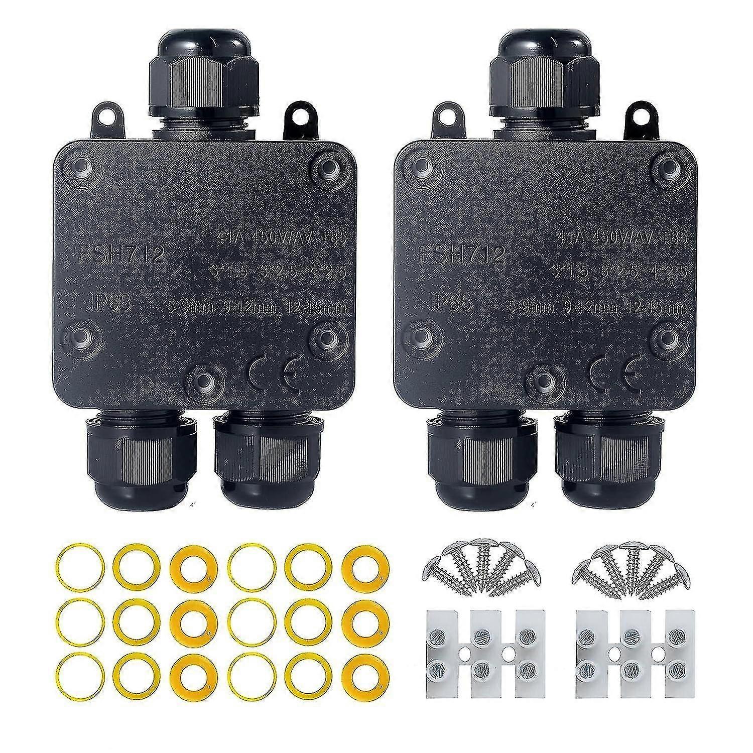 תיבת צומת אטומה למים, תיבת צומת תלת-כיוונית, תיבת צומת חשמל למים Ip68 לכבלים בקוטר 5-15 מ"מ, (אריזה 2)