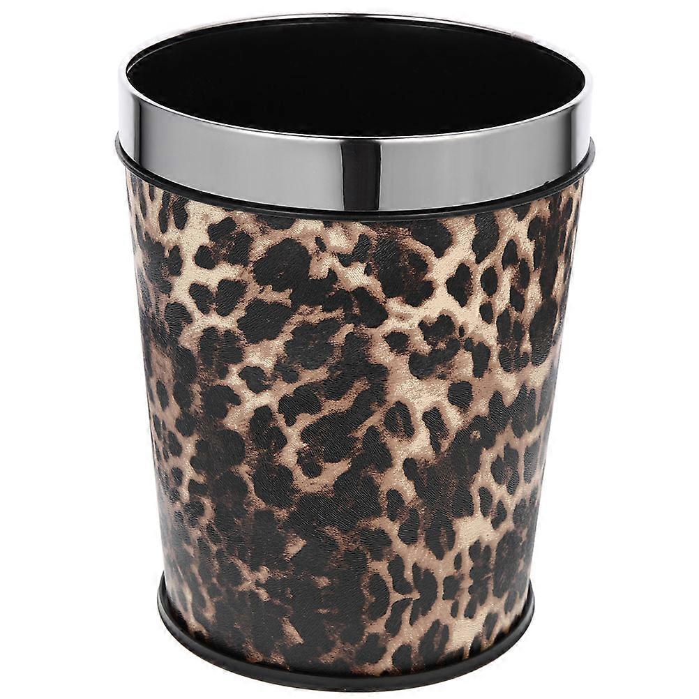 Bathroom Garbage Can Stainless Steel Ring for Home Use Leopard Pattern
