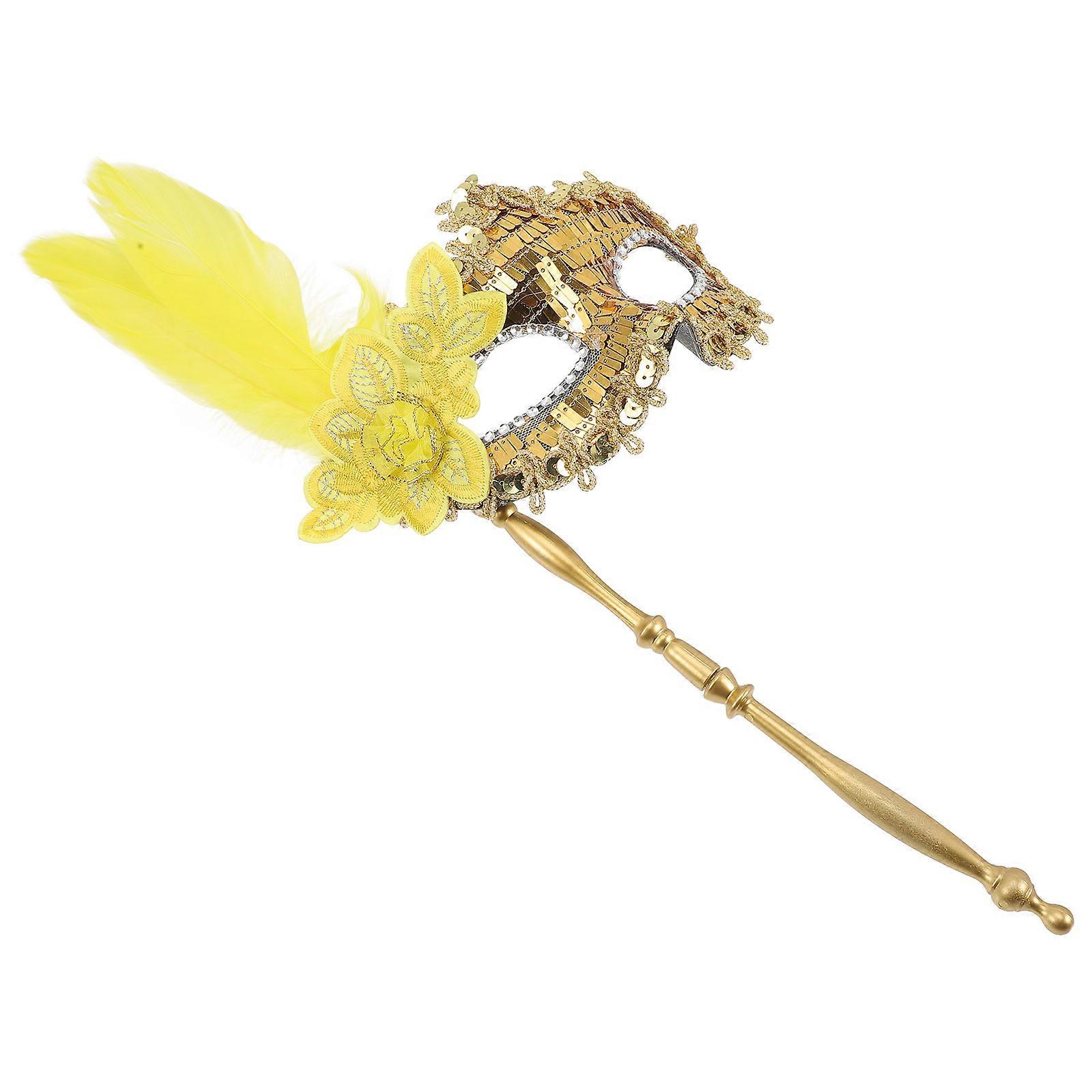 Decorative Golden Masquerade Mask on Stick for Pranking 4Pcs Pack