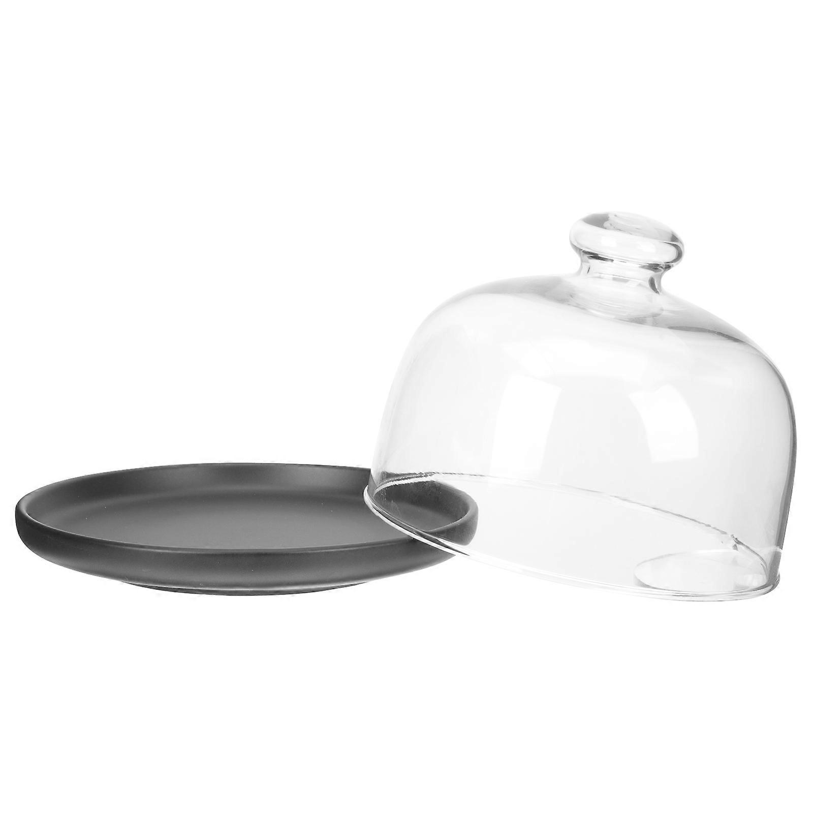 Cake Display Plate with Dome for Serving 3Sets Food Plates Black