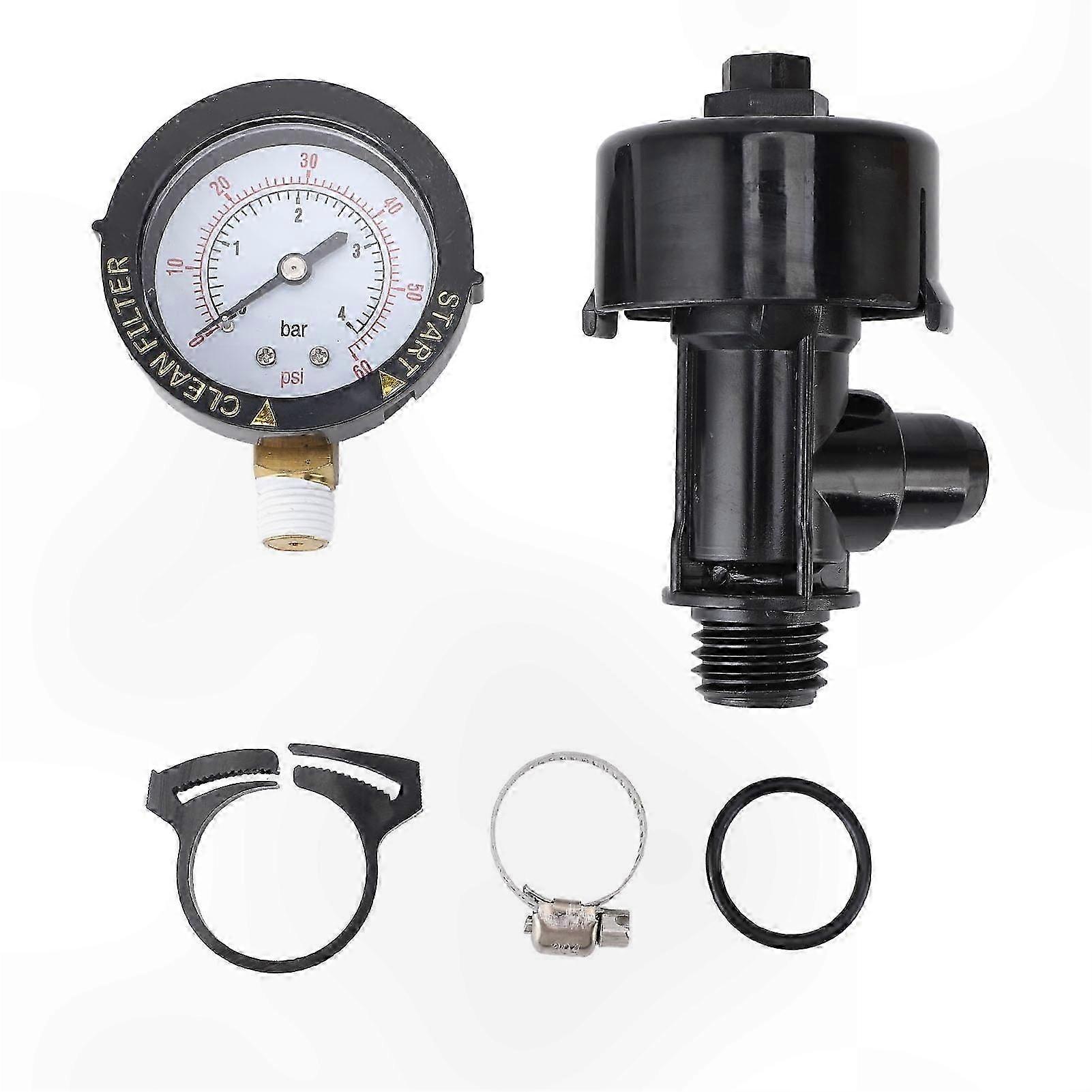Swimming Pool Filter Air Relief Valve Kit with Pressure Gauge, High Flow Replacement Parts Including O Rings & Clips for 98209800 Filters