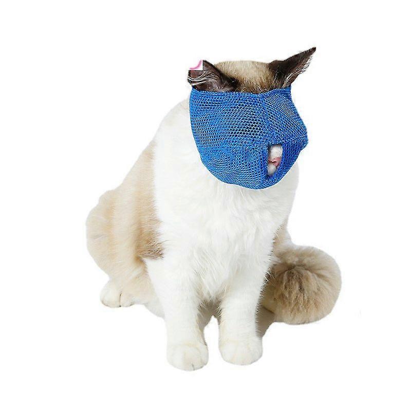 Cat Muzzles Multipurpose Adjustable Bite Resistance Breathable Mesh Cat Mouth Cover for Cats Kittens Blue