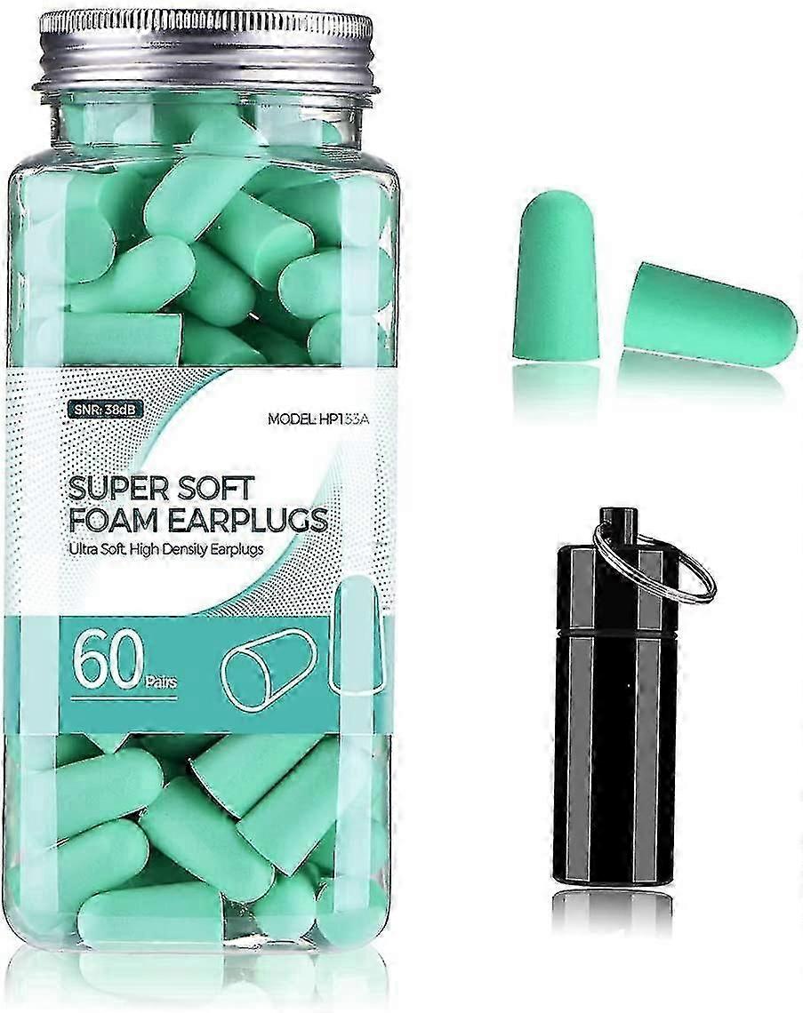 Super Soft Foam Earplugs, 38db Highest Snr, 60 Pairs, One Size Fits Virtually Every Wearer Comfortable For Sleeping, Snoring, Studying, Travel, Concer