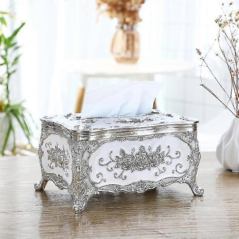 Plastic Flower Design Tissue Box (sliver)