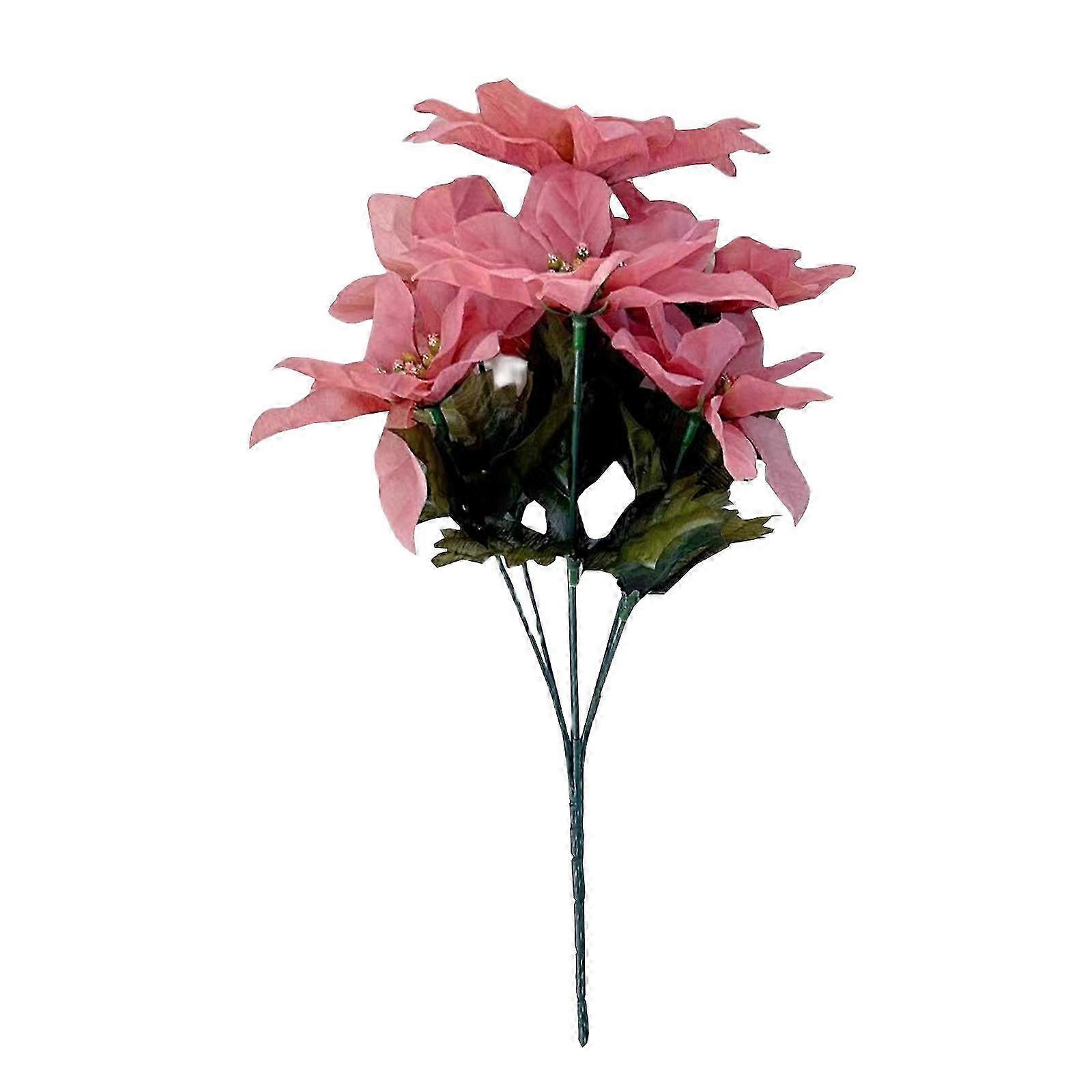 Elegant lyserød julestjerne, 7-grenet kunstig juleblomstbuket 26 stk.