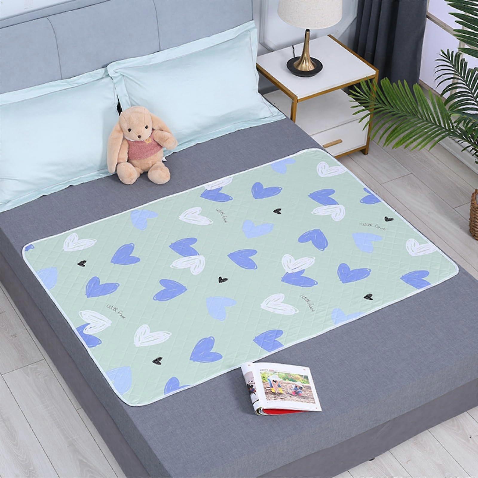 Washable Incontinence Bed Pads Kids And Adults, Waterproof, 50x70 Cm, Blue Heart, Wheelchair Car Sofa Compatible