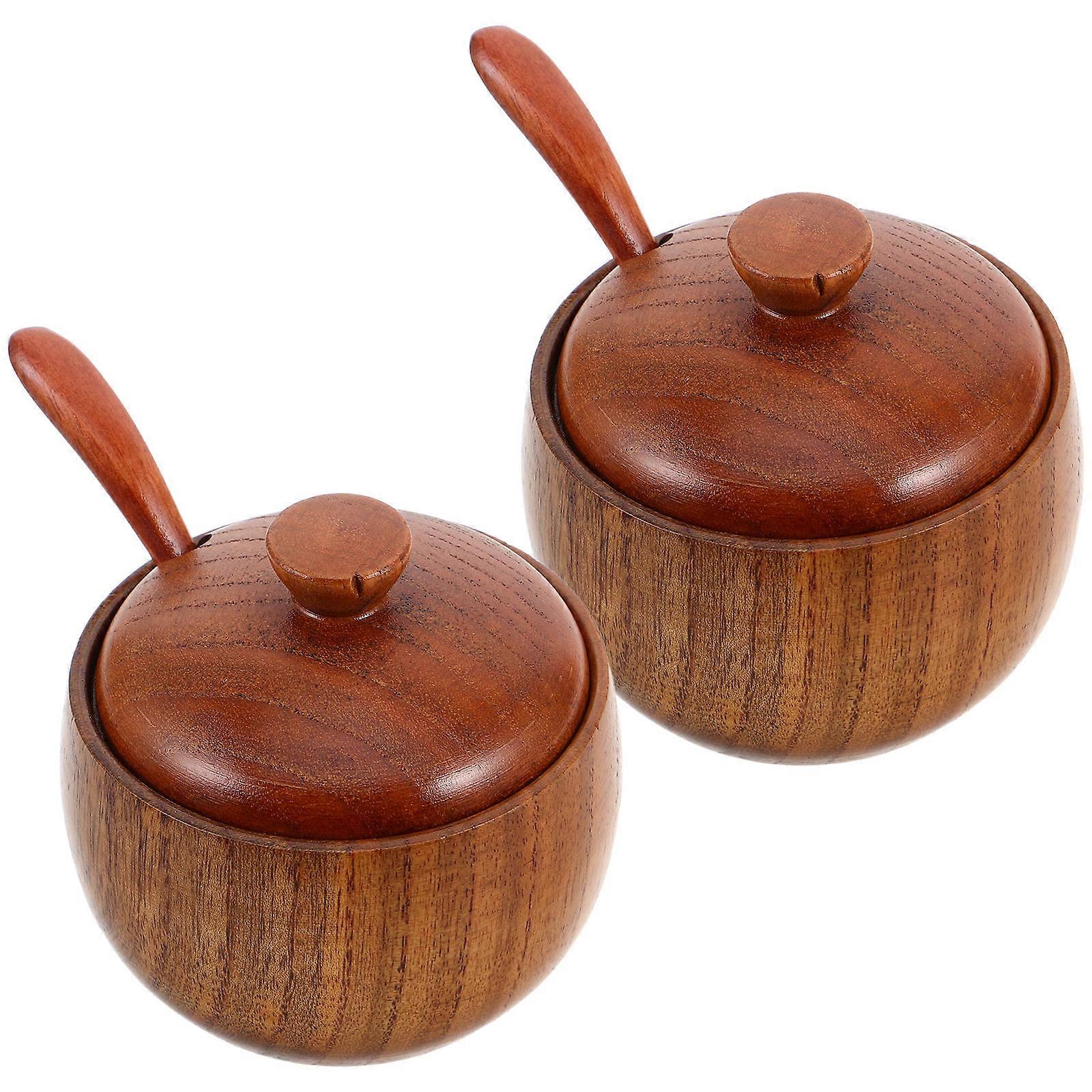 Kitchen Spice Containers 1Set Japanese Style Wooden Spice Box Spice Organizers Brown for Precise Measurement 2Pcs