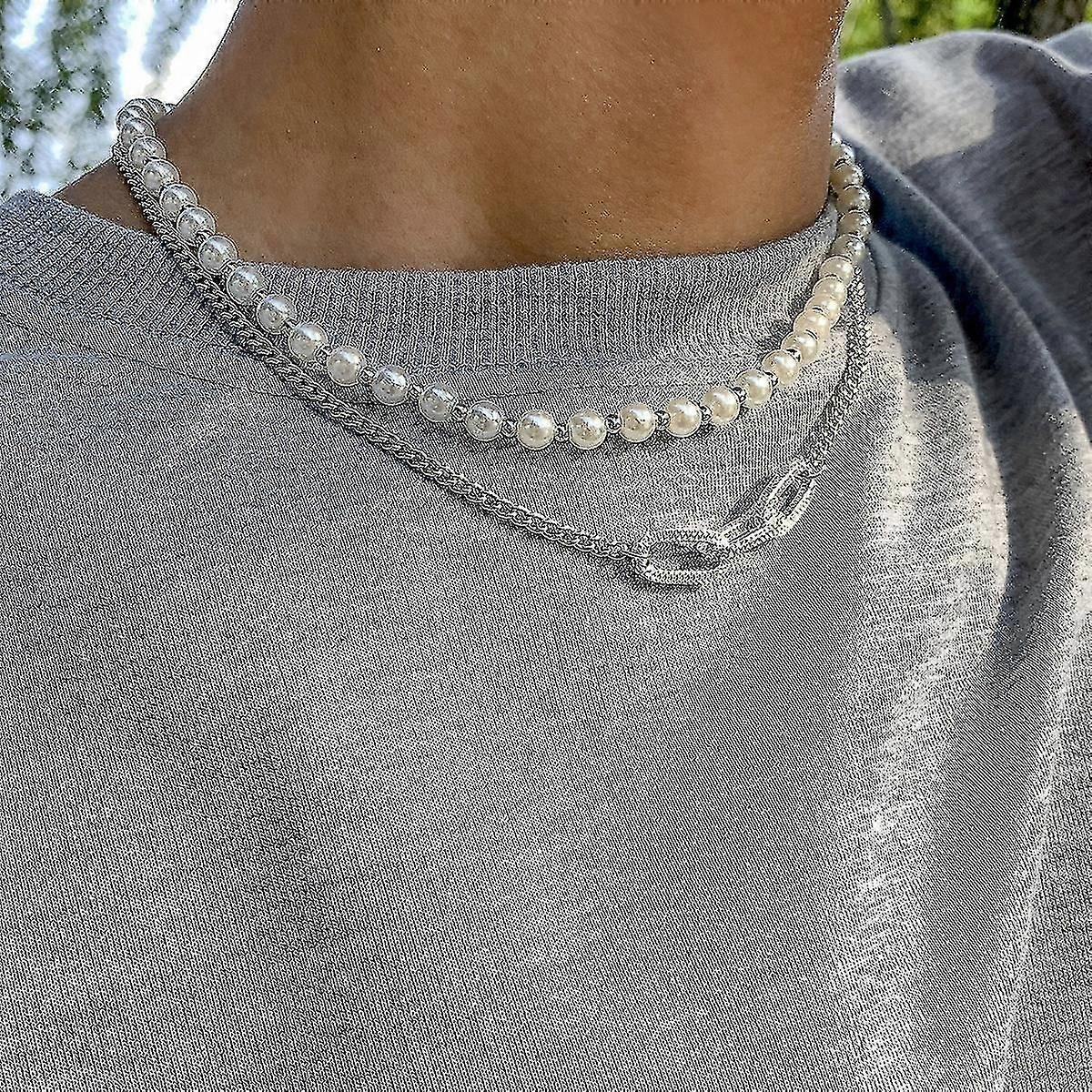 ヒップホップ レトロ イミテーション パール メンズ ネックレス ホワイト K セット 2564