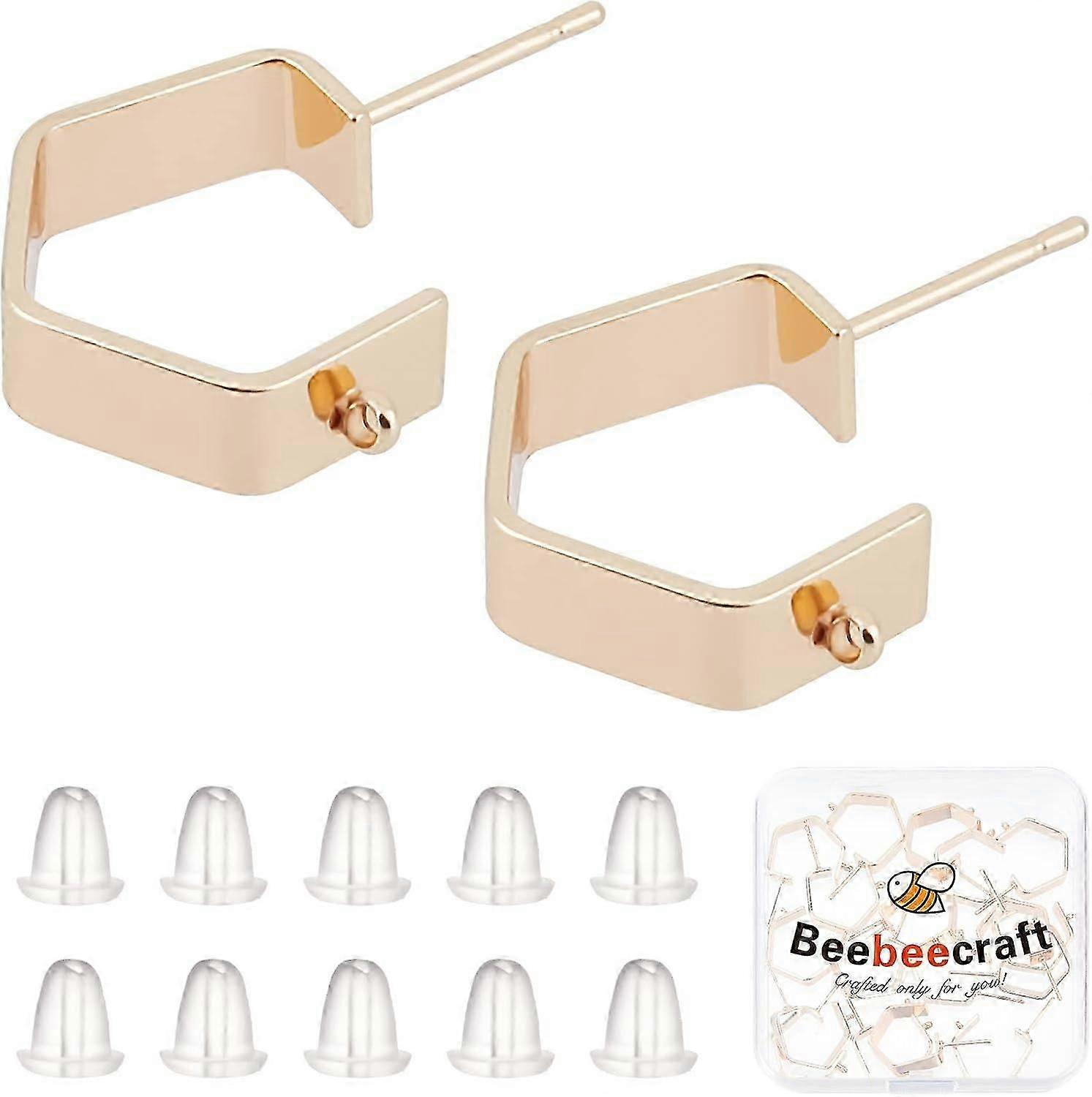 1 Box 20Pcs 18K Gold Plated Stud Earring Findings Hexagon Earring Posts with Loop and 40Pcs Plastic Ear Nuts for Mother's Day Birthday Anniversary DIY
