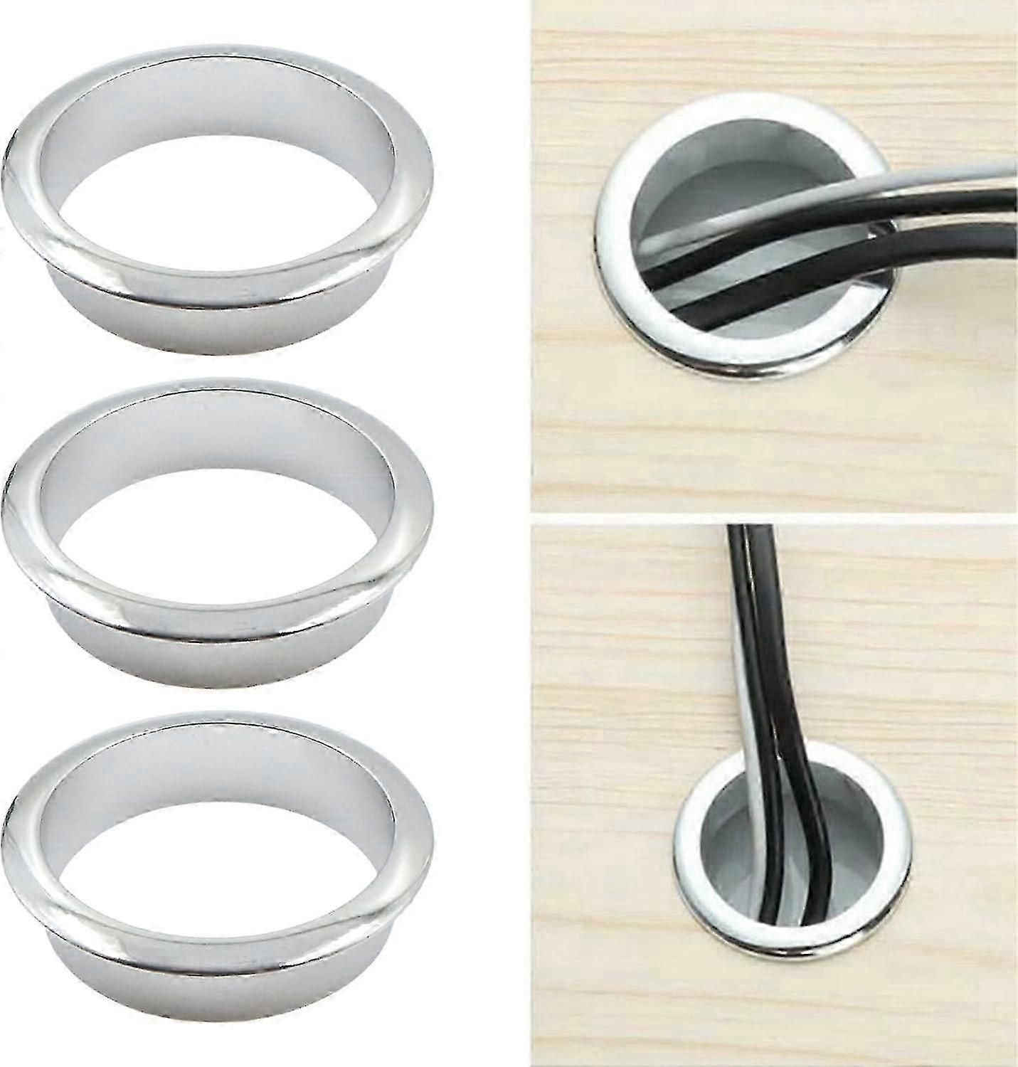 Office Desk Cable Grommet 60mm - Decorative Metal Ring for Computer Wire Management (3-Pack)