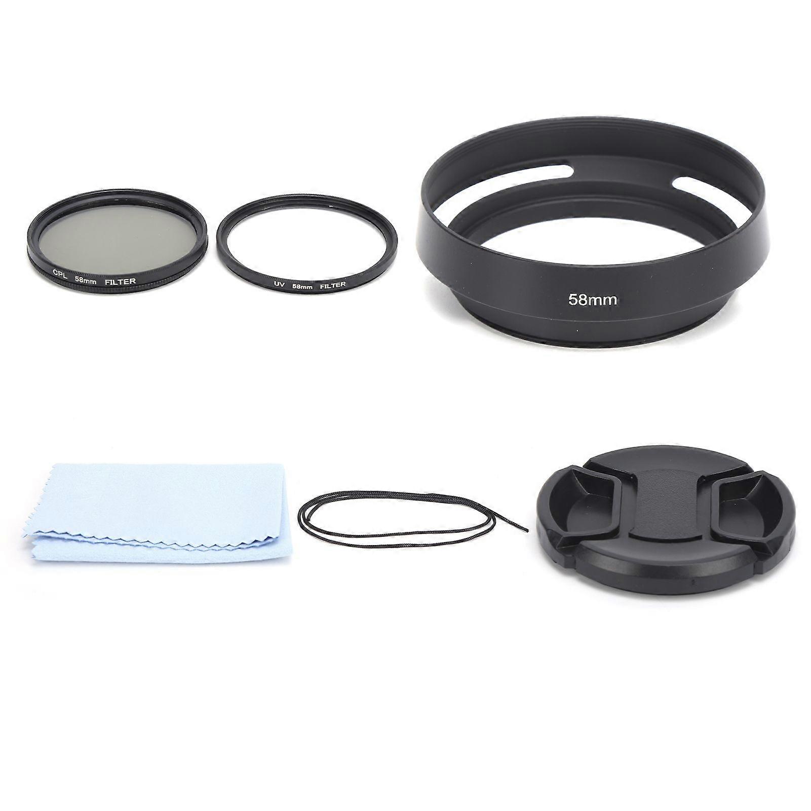 6 in 1 Camera UV CPL Lens Filter Kit Lens Cap Flower Lens Hood with Bag for Camera Lens58mmSH