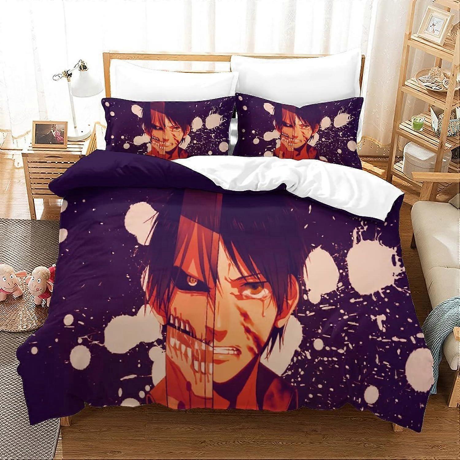 Anime Attack on Titan 3D Printed Shingeki No Kyojin Cartoon Characters Design Duvet Cover Set Bedding Set,Soft Microfiber,Hidden Zipper Double