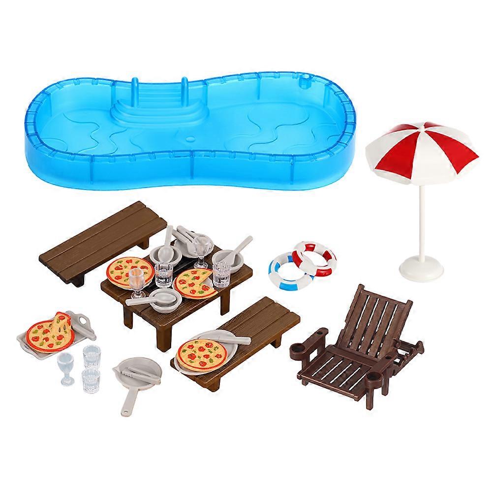 Dollhouse Beach Swimming Pool Furniture Set for Playing 2Sets Multi