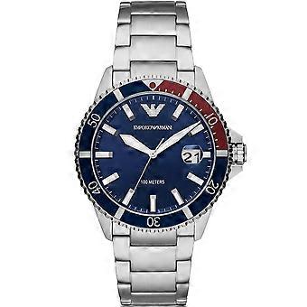 Reloj Emporio Armani para hombre, acero inoxidable, correa plateada y esfera azul AR11339 Diver