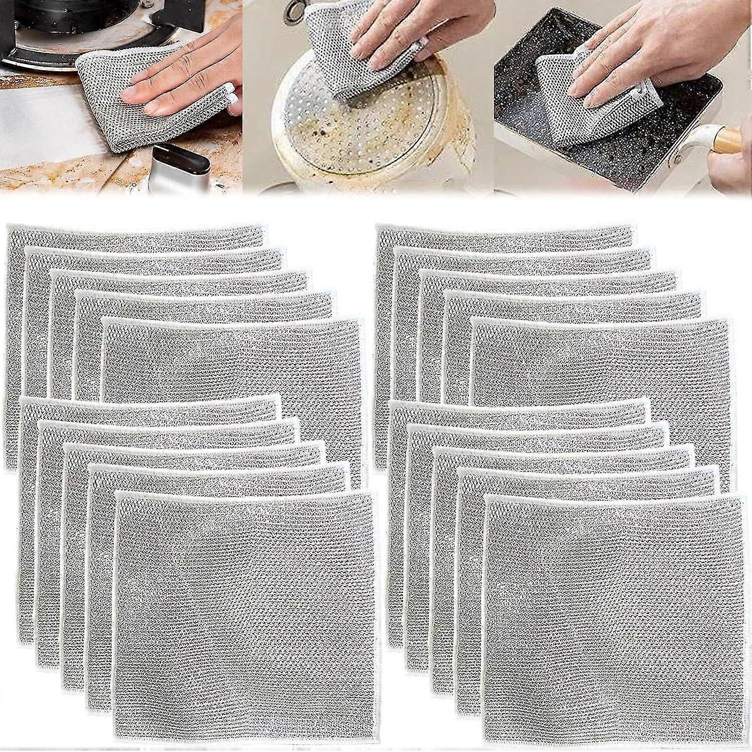 2023 Nouveau torchon métallique multifonctionnel anti-rayures, torchon en fil d’acier japonais, chiffons de vaisselle en fil polyvalent pour humide et sec, frotte et nettoie