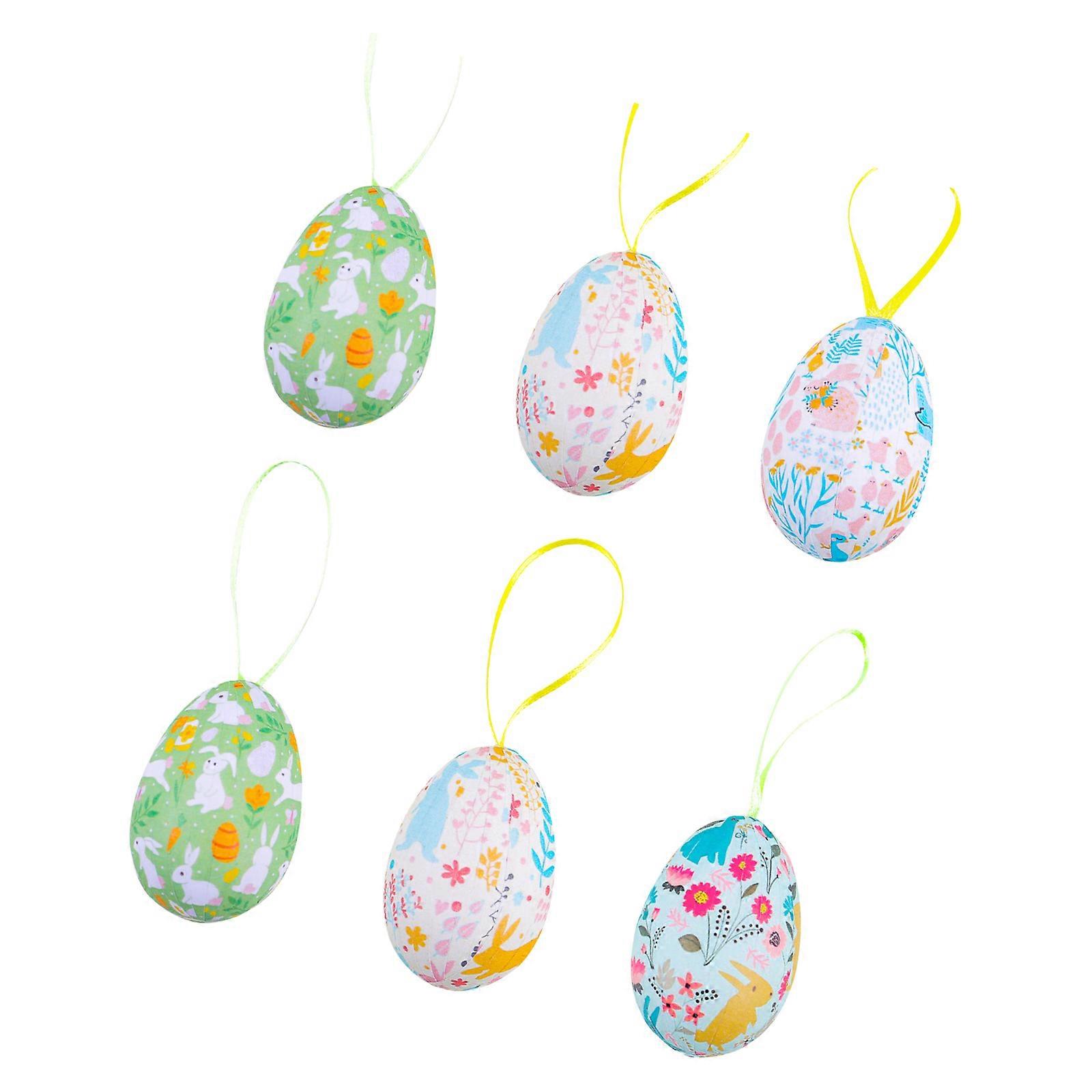 6pcs Colorful Painting Eggs with Hanging Rope Easters Ornament Seasonal Decorations for Home and Classroom Use Multicolor