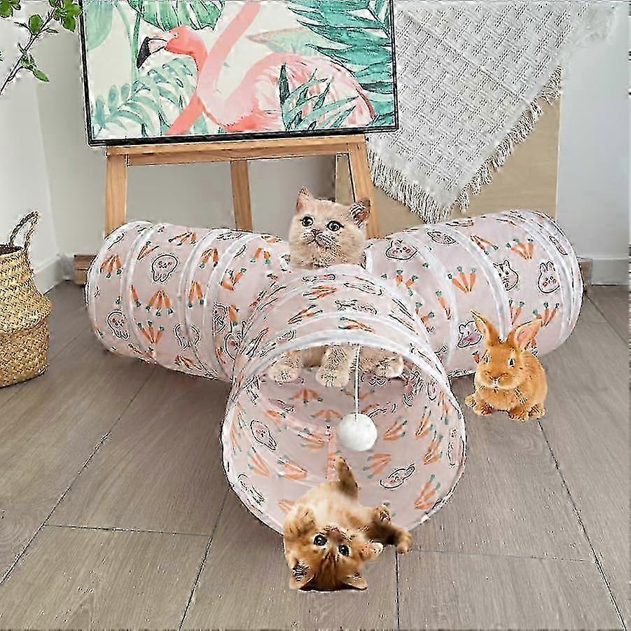 Cat tunnel toys, rabbit pattern tunnels for indoor cats, 3 -way layer interactive toy labyrinth house rabbit, cat, kitty, puppy