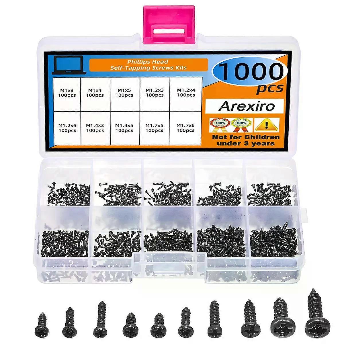 500/1000Pcs 10 Small Multifunctional M1 M1.2 M1.4 M1.7 Phillips Head Micro Screws Self-Tapping Electronic Screw Combo Kit