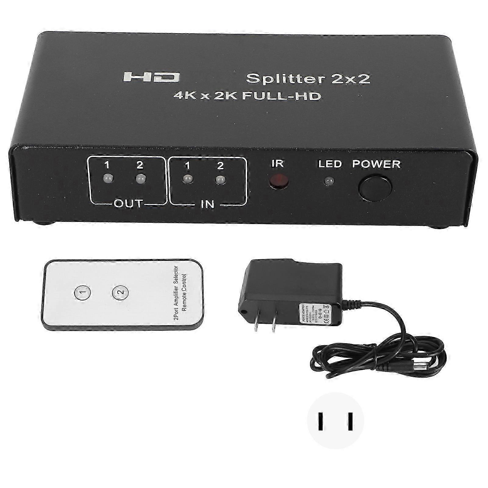 2x2 HD Multimedia Interface Splitter Professional 4Kx2K 60Hz 2 Way HD Multimedia Interface Splitter for 4K TV Set Top Box 4K Game Console US Plug