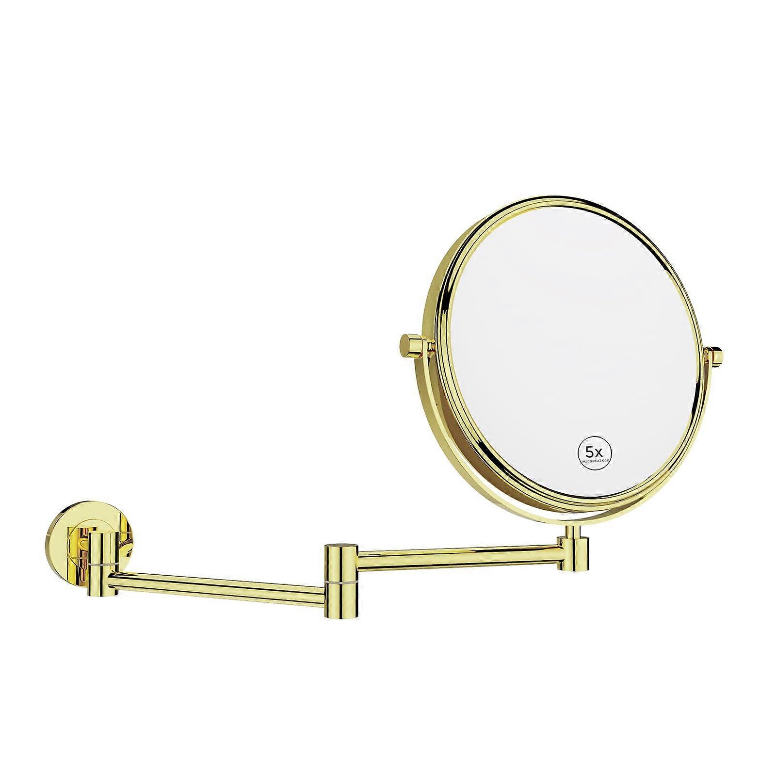 Wall Mounted Makeup Mirror 5x Magnification Gold, DoubleSided 360 Swivel with Extendable Arm
