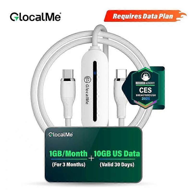 Data Plan Required | Type-C Cable | GlocalMe UniCord 3-in-1 Data Cable & 65W PD Wall Charger with 4G LTE Hotspot �C Register to Get 1GB/Month