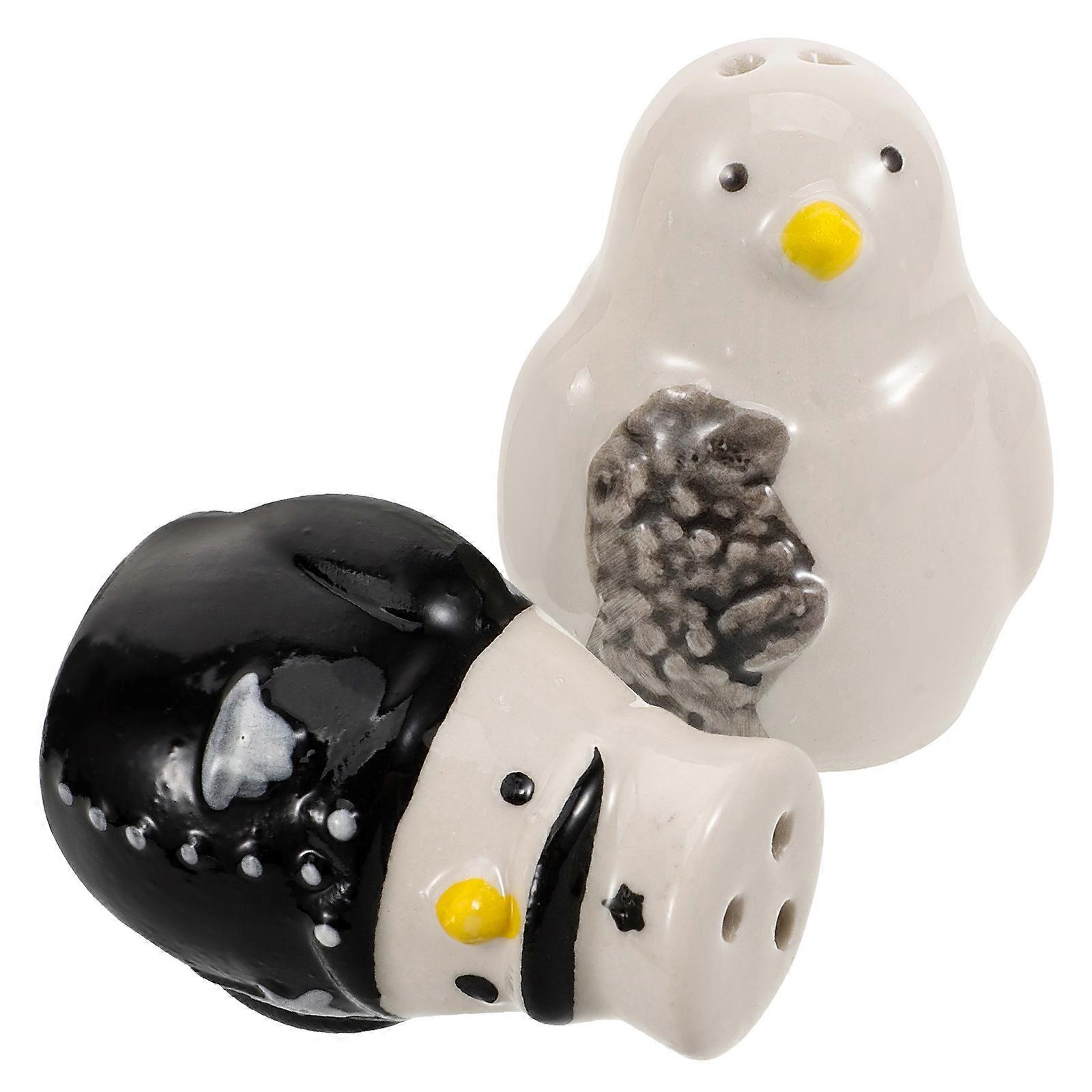 Cartoon Penguin Ceramic Salt Shaker for Kitchen Storage 2Pcs Set