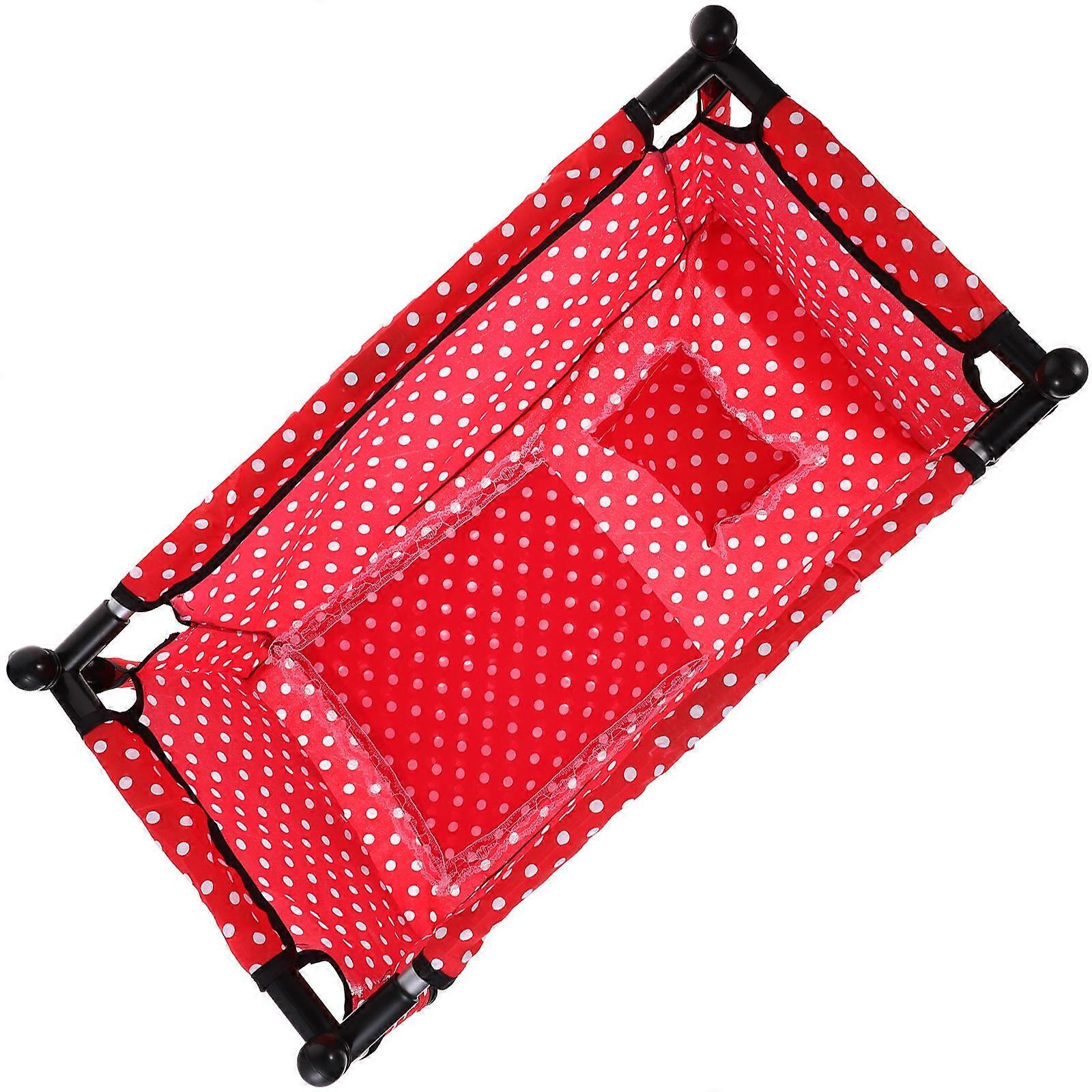 Mini Doll Bed Crib for Decor 1Set Red Plastic and Cloth Material