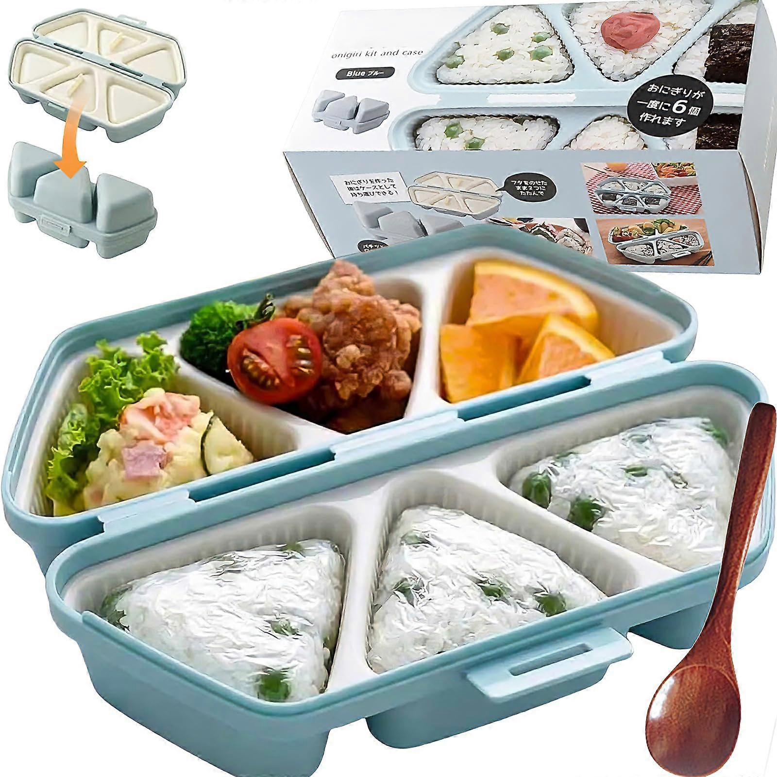6 in 1 Triangle Onigiri Mold NonStick Sushi Rice Ball Maker for Bento and Travel  Blue