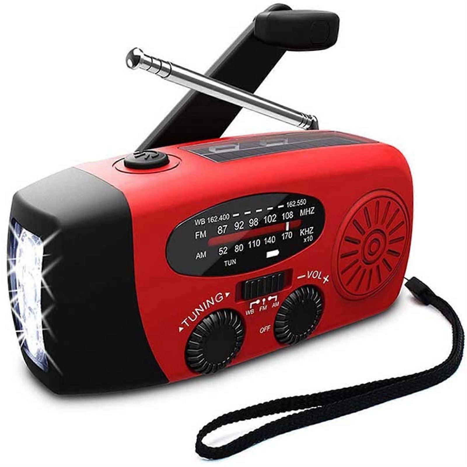Emergency Radio Hand Crank Solar AM FM NOAA with Weather Alerts, Phone Charger and LED Flashlight Red