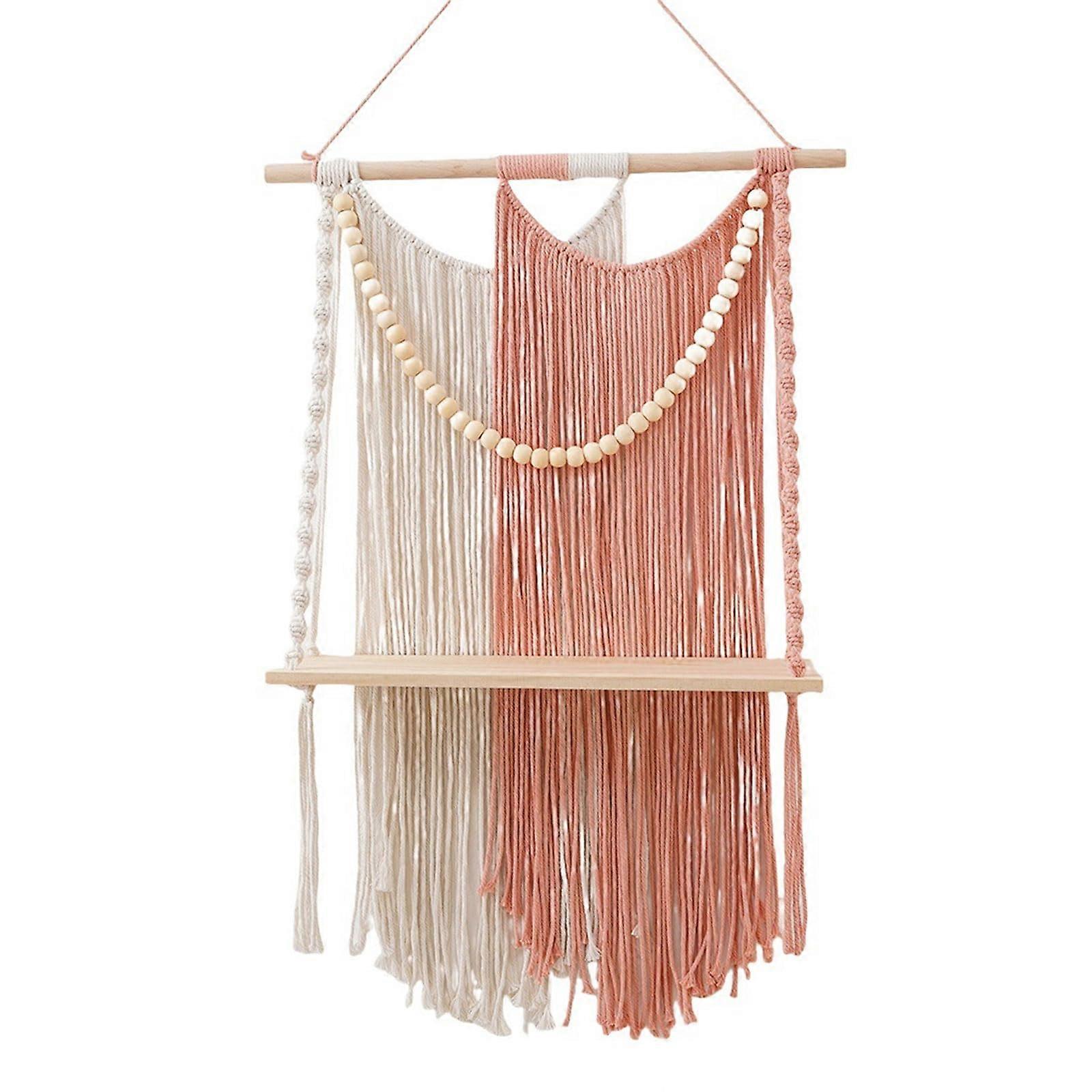 Macrame Wall Hanging Shelf Handmade Cotton Rope Bohemian Floating Storage for Small Space Organization