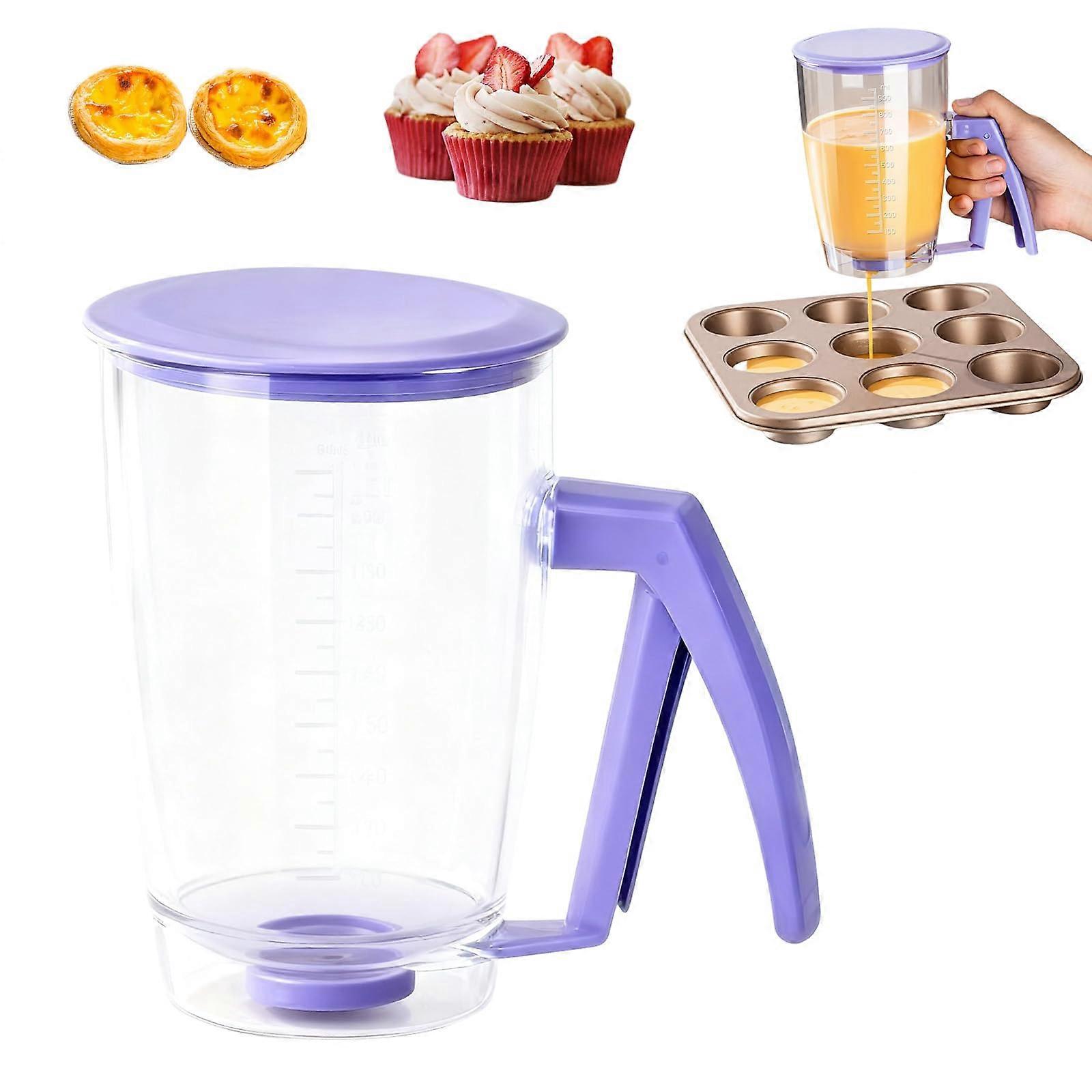 Pancake Batter Dispenser 900ml with Measuring Marks and Ergonomic Squeeze Handle for Waffles Muffins Crepes Cupcakes