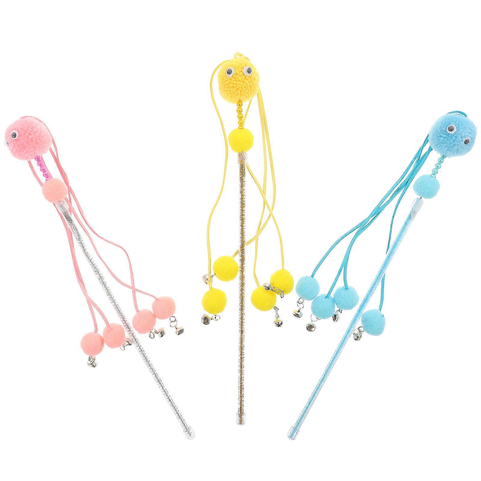 Cat Teasing Stick Interactive Toy with Bell 3Pcs Indoor Cat Plaything