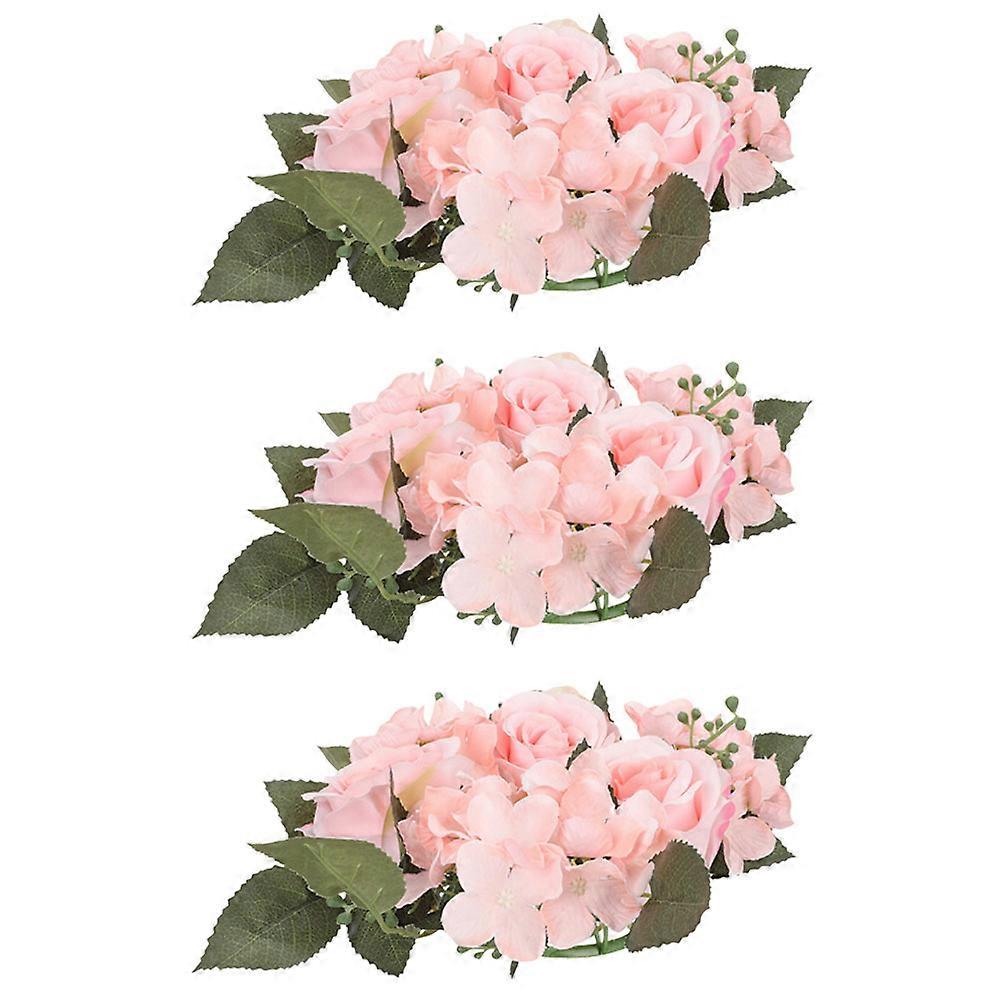 Artificial Rose Flower Candle Ring for Table Decor with 3Pcs Rings
