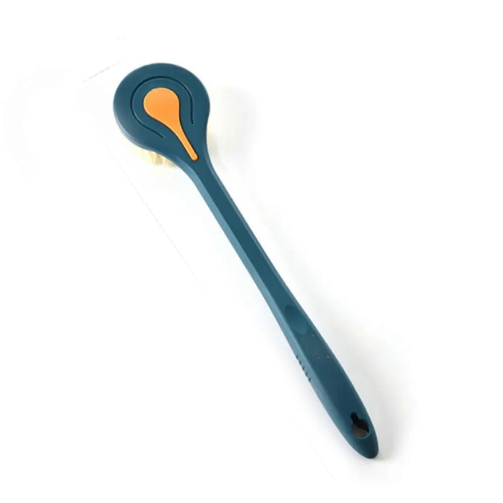 Bath Back Brush with Long Handle Soft PET Bristles Massage Points Blue Back Scrubber for Shower