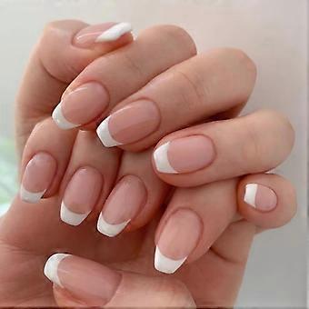 24PCS White French Press on Nails Short Square Fake Nails Nude Acrylic Full Cover for Women Girls
