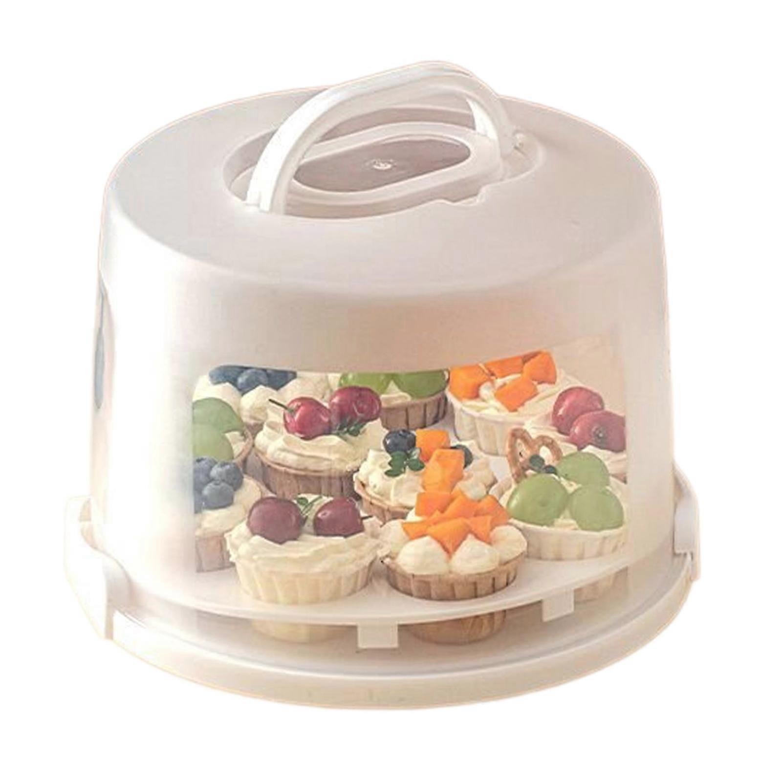 Multiple Layers Cake Holder Container Featuring Portable Handle Designs and See Through Top for Baking Enthusiasts  White