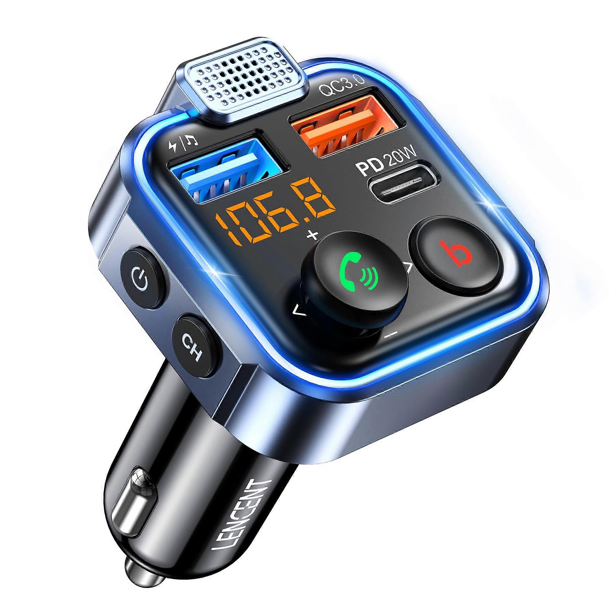 Bluetooth FM Transmitter with Deep Bass Boost, Dual USB Fast Charging, Bluetooth 5.3 Car Adapter