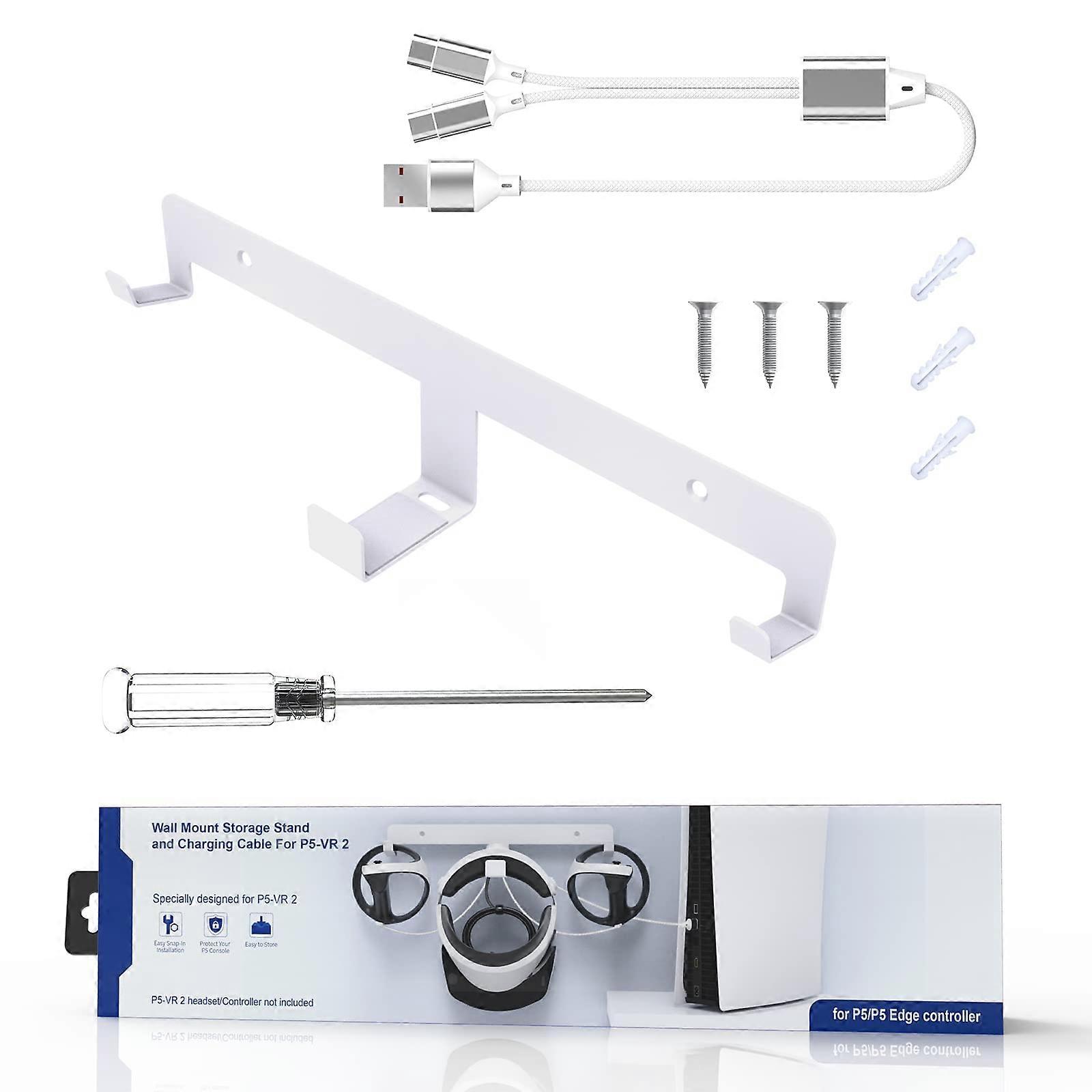 VR Headset and Controller Wall Mount Rack with Cable Holder, SpaceSaving Storage for VR2