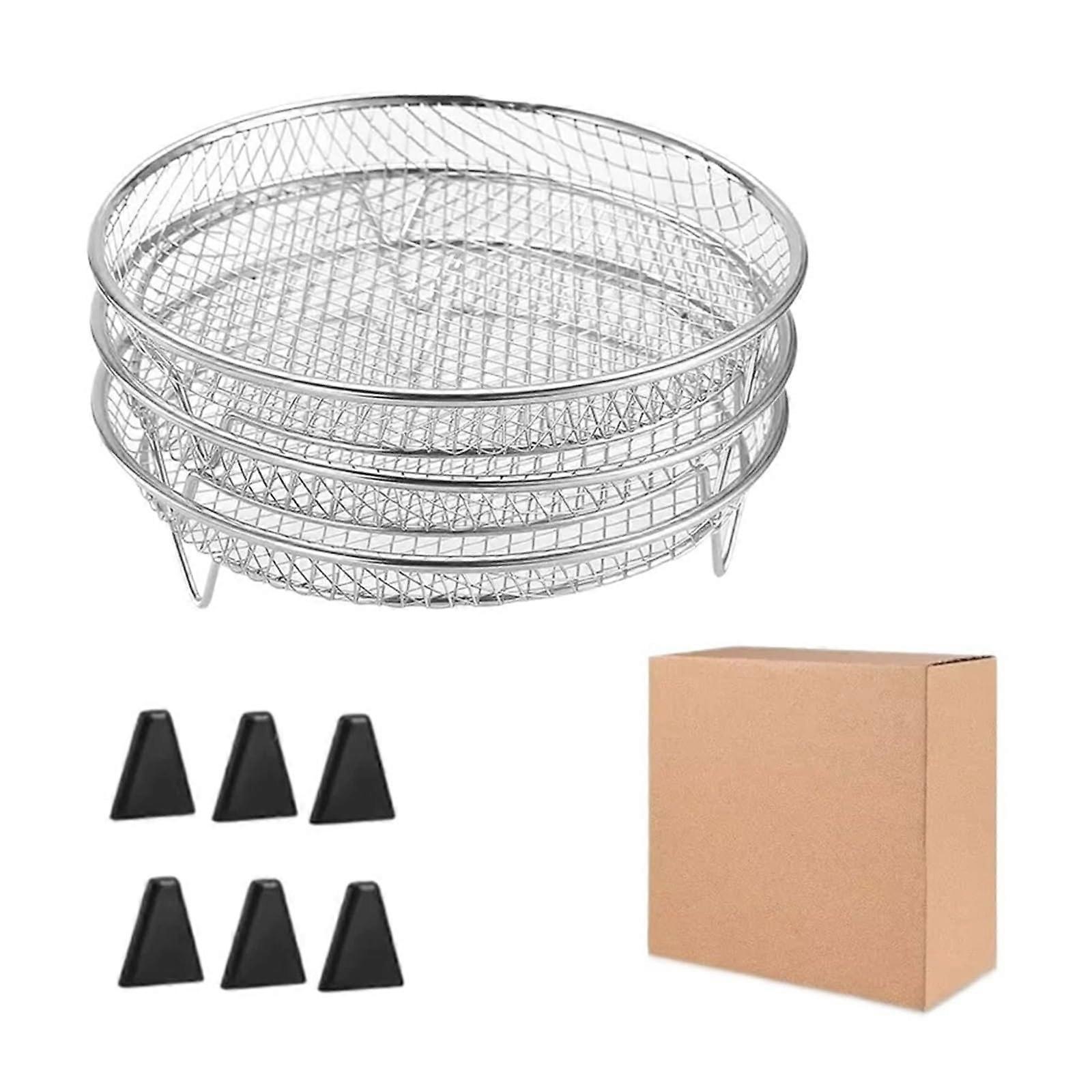 3 Layer Stainless Steel Air Fryer Rack, Stackable Large Capacity Round Dehydrator Accessory