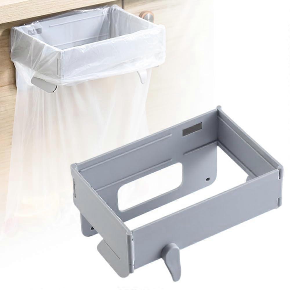 Foldable Trash Bag Holder with Magnetic Closure, SpaceSaving Hanging Garbage Rack for Kitchen Cabinets, Gray