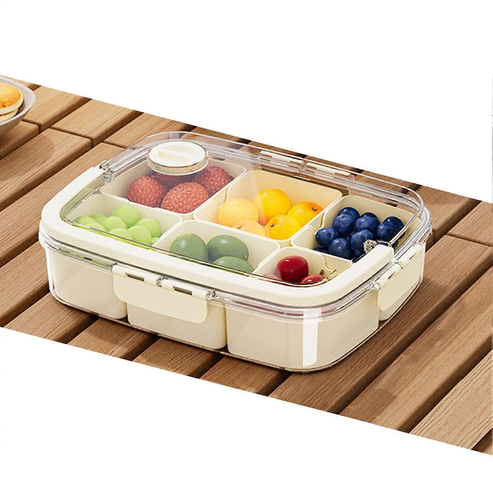 Divided Serving Tray with Lid, LeakProof Seal, 6 Compartments, Large Capacity Storage